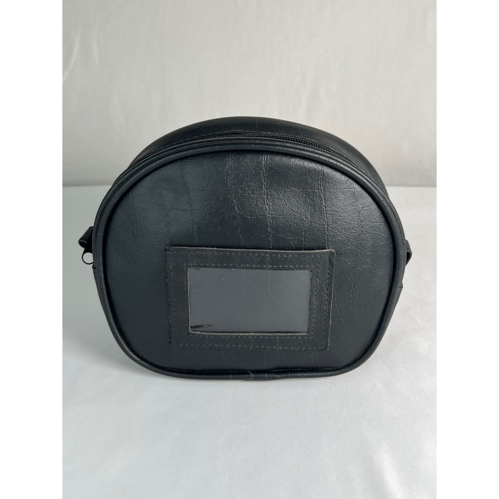 Vintage black faux leather zippered travel pouch or cosmetic bag, ID card slot